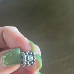 Pandora Silver Beaded Ring with Clear Gem
